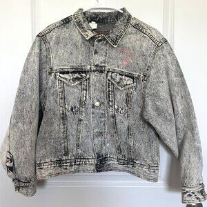 Vtg Bugle Boy Acid Wash Denim Jacket Size Sm Logo Button Front Back 90s